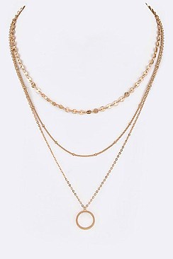 Stylish Mix Chain Layer Circ Pendant Necklace LA-ON6500