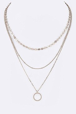 Stylish Mix Chain Layer Circ Pendant Necklace LA-ON6500