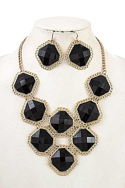 FRAMED STONE BIB NECKLACE SET