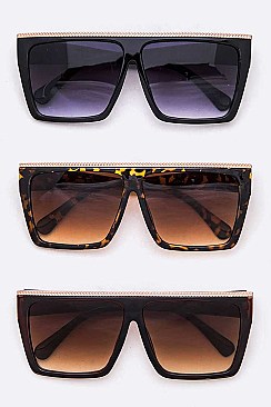 Pack of 12 Gold Trim Oversize Square Sunglasses Set