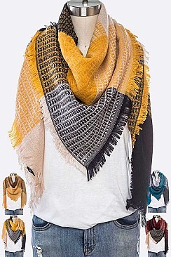PACK OF 12 FRINGE COLOR PLAID BLANKET SCARF