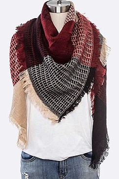 PACK OF 12 FRINGE COLOR PLAID BLANKET SCARF
