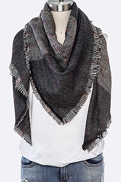 PACK OF 12 FRINGE TOTAL PLAID SQUARE BLANKET SCARF SET