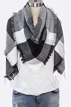PACK OF 12 PCS ASSORTED COLOR PLAID PATTERN BLANKET SCARVES
