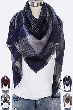 PACK OF 12 PCS ASSORTED COLOR PLAID PATTERN BLANKET SCARVES