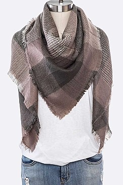PACK OF 12 PCS ASSORTED COLOR PLAID PATTERN BLANKET SCARVES
