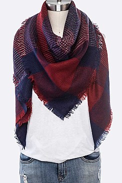 PACK OF 12 PCS ASSORTED COLOR PLAID PATTERN BLANKET SCARVES