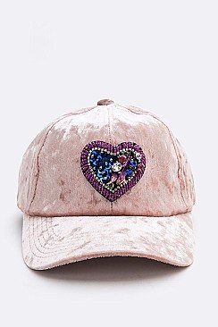 Beaded Heart Patch Velour Cap LA-EMH0927Q