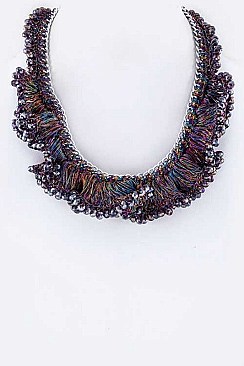 Silk Yarns & Frilled Beads Necklace