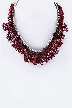 Silk Yarns & Frilled Beads Necklace