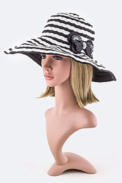 Crystal Bow & Laced Stripe Floppy Hat LA1056MF052