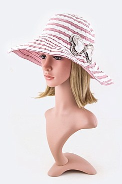 Crystal Bow & Laced Stripe Floppy Hat LA1056MF052