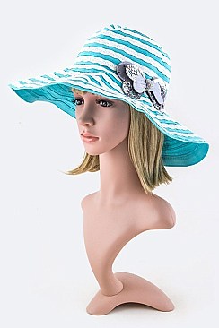 Crystal Bow & Laced Stripe Floppy Hat LA1056MF052