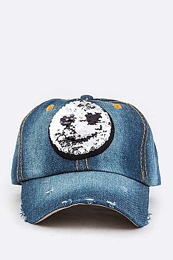 Sequined Emoji Patch Denim Cap LA-EMH0959N
