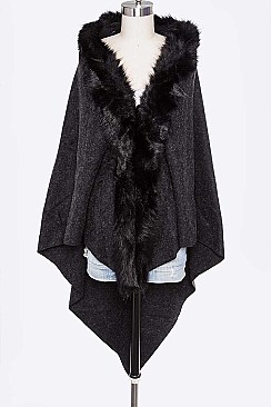 Chic Faux Fur Lapel Poncho