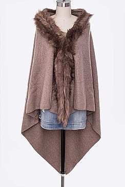 Chic Faux Fur Lapel Poncho