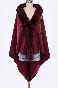 Chic Faux Fur Lapel Poncho
