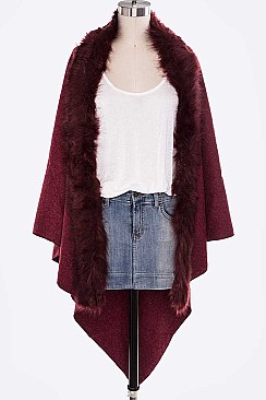 Chic Faux Fur Lapel Poncho