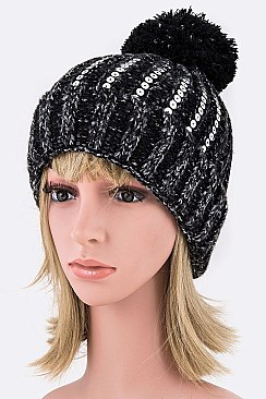 Pack of 12 pieces Trendy Sequins Studded Pom Pom Beanie Set LA-HT2195DD