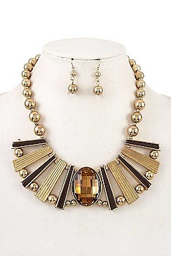 GEM ACCENT FRINGE NECKLACE SET