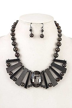 GEM ACCENT FRINGE NECKLACE SET
