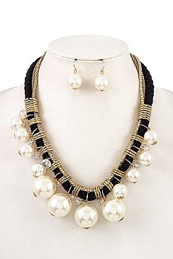 ROPE & DANGLING PEARL NECKLACE SET