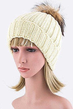 Trendy Racoon Fur Pom Pom Beanie
