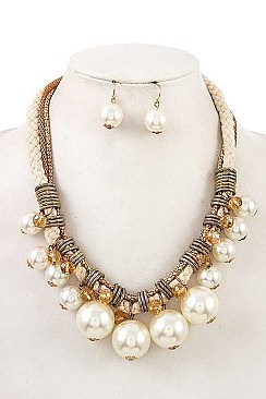 ROPE & DANGLING PEARL NECKLACE SET