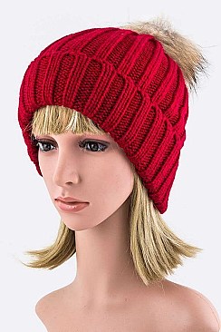 Trendy Racoon Fur Pom Pom Beanie