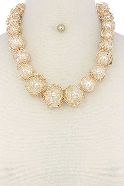 CLASSY DESIGNED WIRED BIG PEARL BEADS FASHION NECKLACE SET JYJSN2175