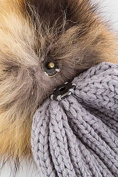 Trendy Racoon Fur Pom Pom Beanie