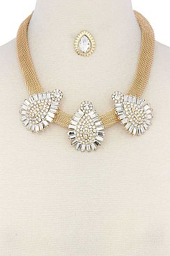 POSH DESIGNED RHINESTONE TEARDROPS FASHION METAL NECKLACE SET JYJSN2194