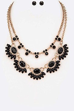 CRYSTAL FLOWER STATEMENT NECKLACE SET