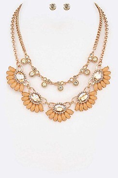 CRYSTAL FLOWER STATEMENT NECKLACE SET
