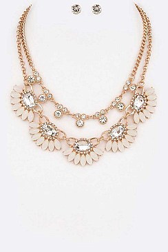 CRYSTAL FLOWER STATEMENT NECKLACE SET