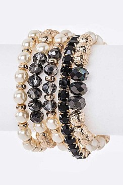 CRYSTAL & PEARL STRETCH BRACELET SET
