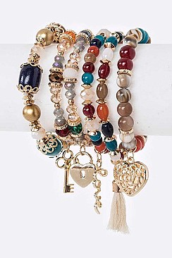 MIX CHARM LOVE THEME STRETCH BRACELET SET