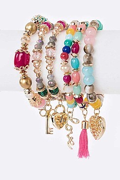 MIX CHARM LOVE THEME STRETCH BRACELET SET