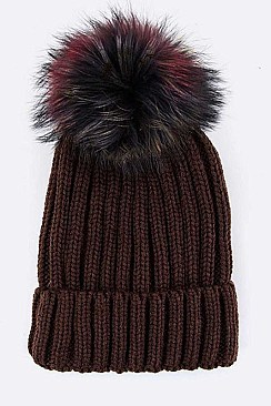 Fashion Beanie With Dyed Raccoon Fur Pompom