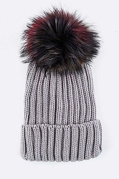 Fashion Beanie With Dyed Raccoon Fur Pompom