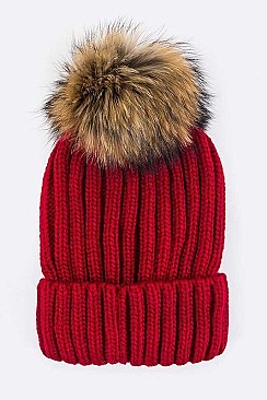 Trendy Racoon Fur Pom Pom Beanie