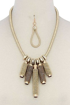 STYLISH WIRED METAL PIPES IN METALLIC THREAD FASHION NECKLACE SET JYJSN2143