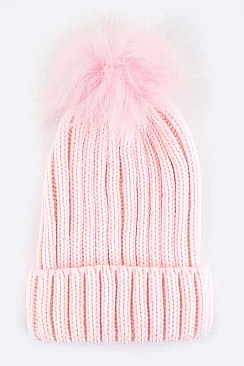 Stylish Raccoon Fur PomPom Knit Beanie LA-EMH8574