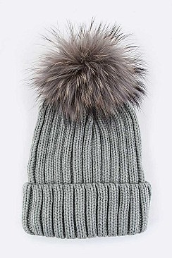 Stylish Raccoon Fur PomPom Knit Beanie LA-EMH8574