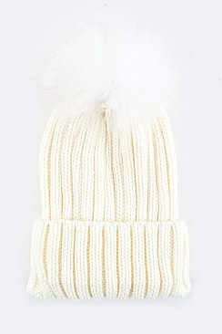 Stylish Raccoon Fur PomPom Knit Beanie LA-EMH8574