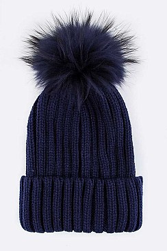 Stylish Raccoon Fur PomPom Knit Beanie LA-EMH8574