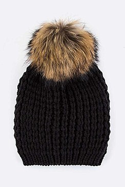Chic Style Racoon Fur Pom Pom Beanie LA-EMH8575