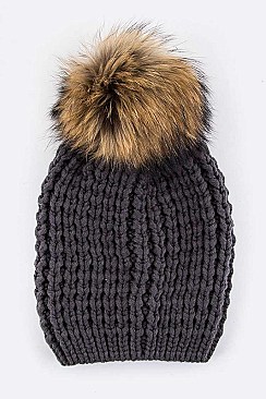 Chic Style Racoon Fur Pom Pom Beanie LA-EMH8575