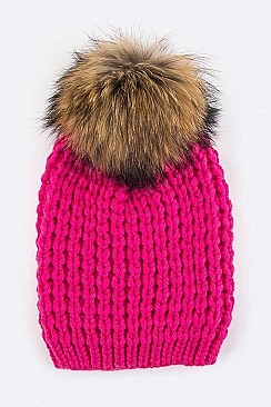 Chic Style Racoon Fur Pom Pom Beanie LA-EMH8575