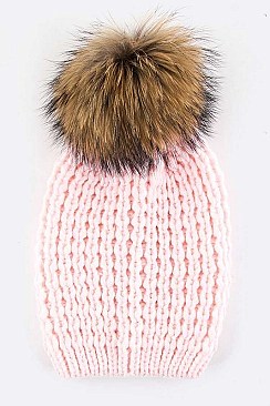 Chic Style Racoon Fur Pom Pom Beanie LA-EMH8575